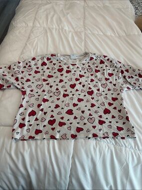 Zara White Tee with Red & Pink Heart Print
